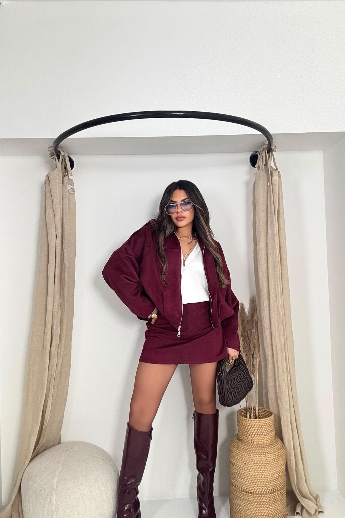 Zr Model Süet Görünümlü Bomber Ceket Bordo