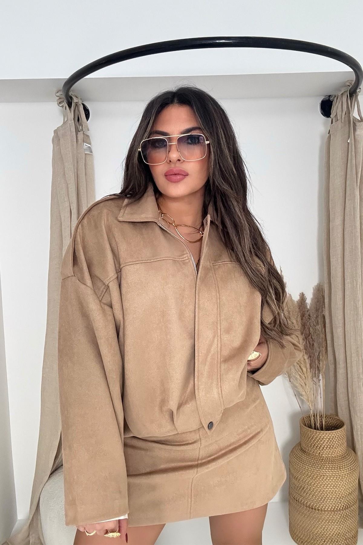 Zr Model Süet Görünümlü Bomber Ceket Bej
