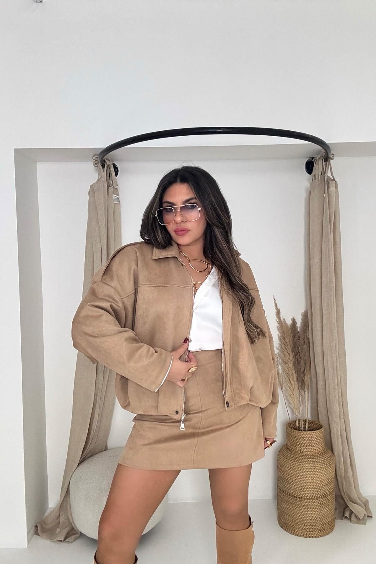 Zr Model Süet Görünümlü Bomber Ceket Bej