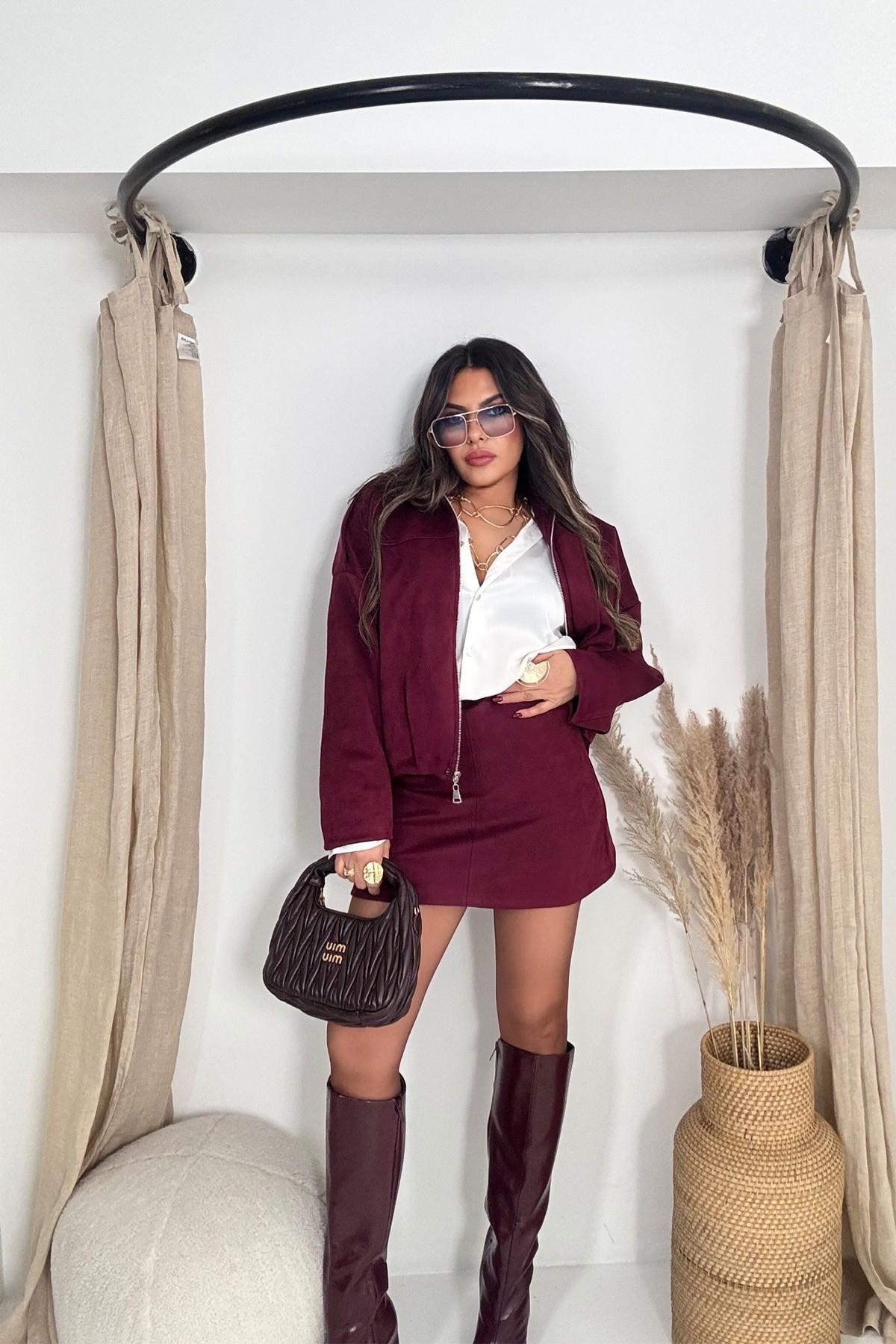 Zr Model Süet Görünümlü Bomber Ceket Bordo