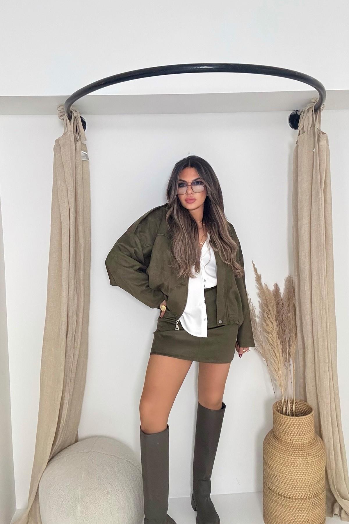 Zr Model Süet Görünümlü Bomber Ceket Haki