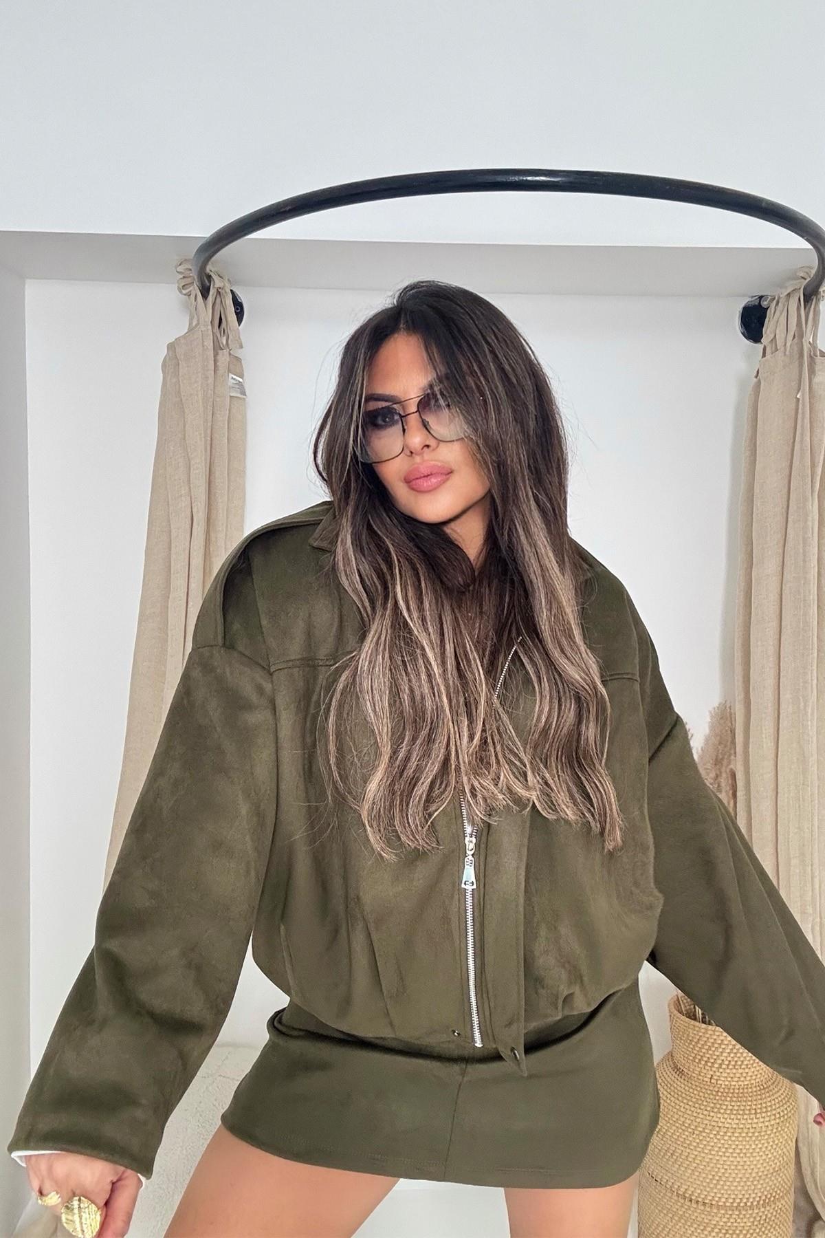 Zr Model Süet Görünümlü Bomber Ceket Haki