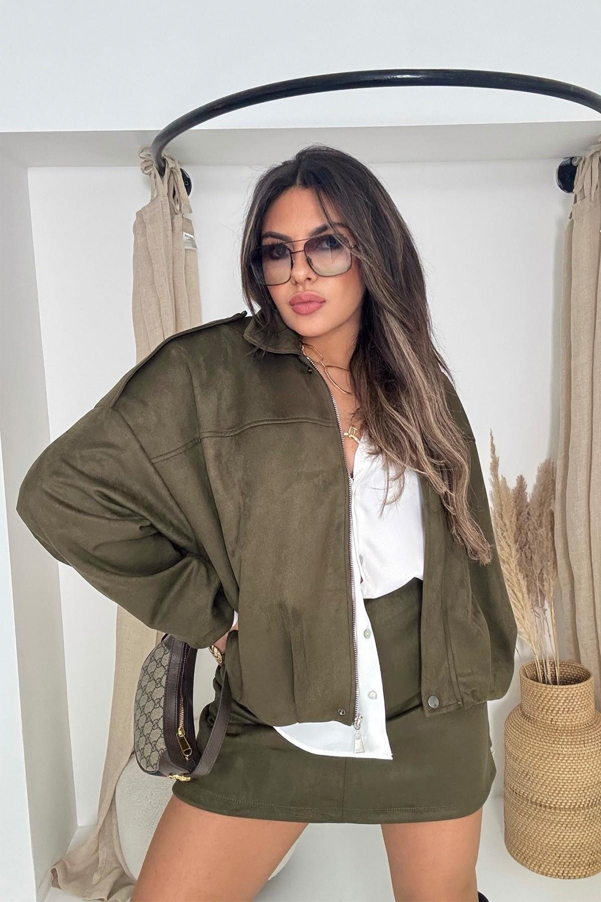 Zr Model Süet Görünümlü Bomber Ceket Haki