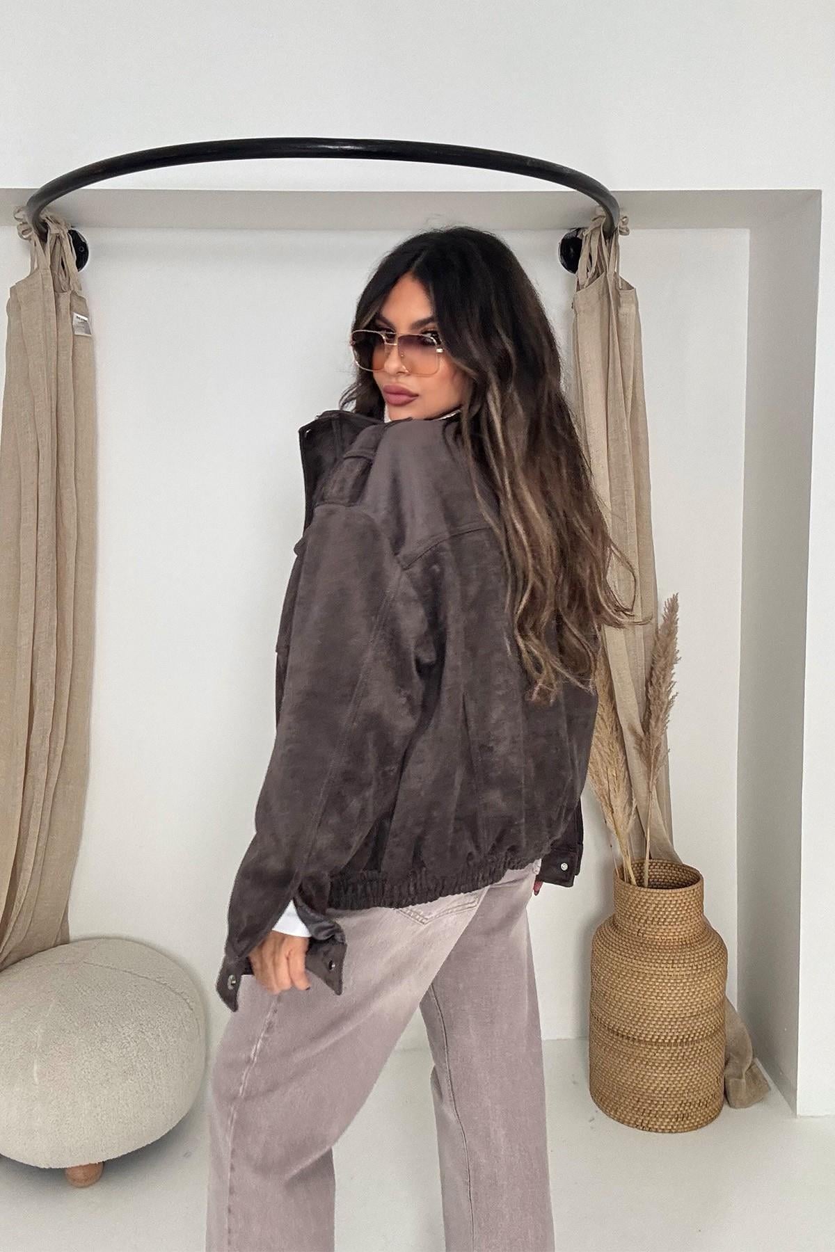 ZR Model Süet Görünümlü Ceket KÜLLÜ KAHVE