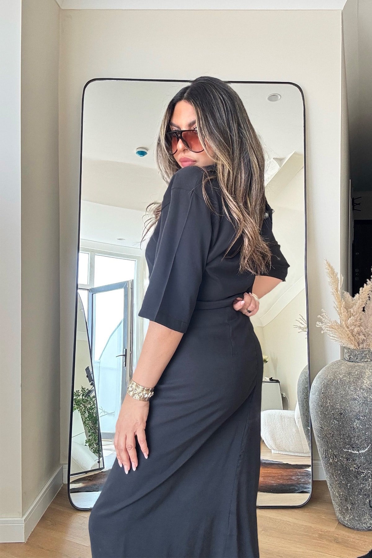 Zr Model Tencel Kumaş Yırtmaçlı Elbise Siyah