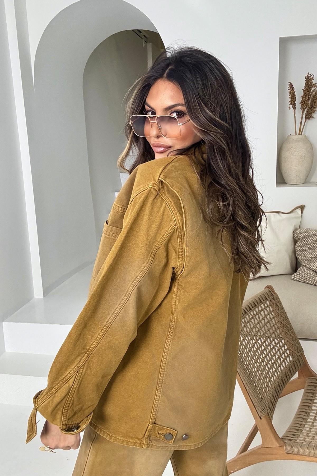 ZR Model Yıkamalı Jean Takım Hardal