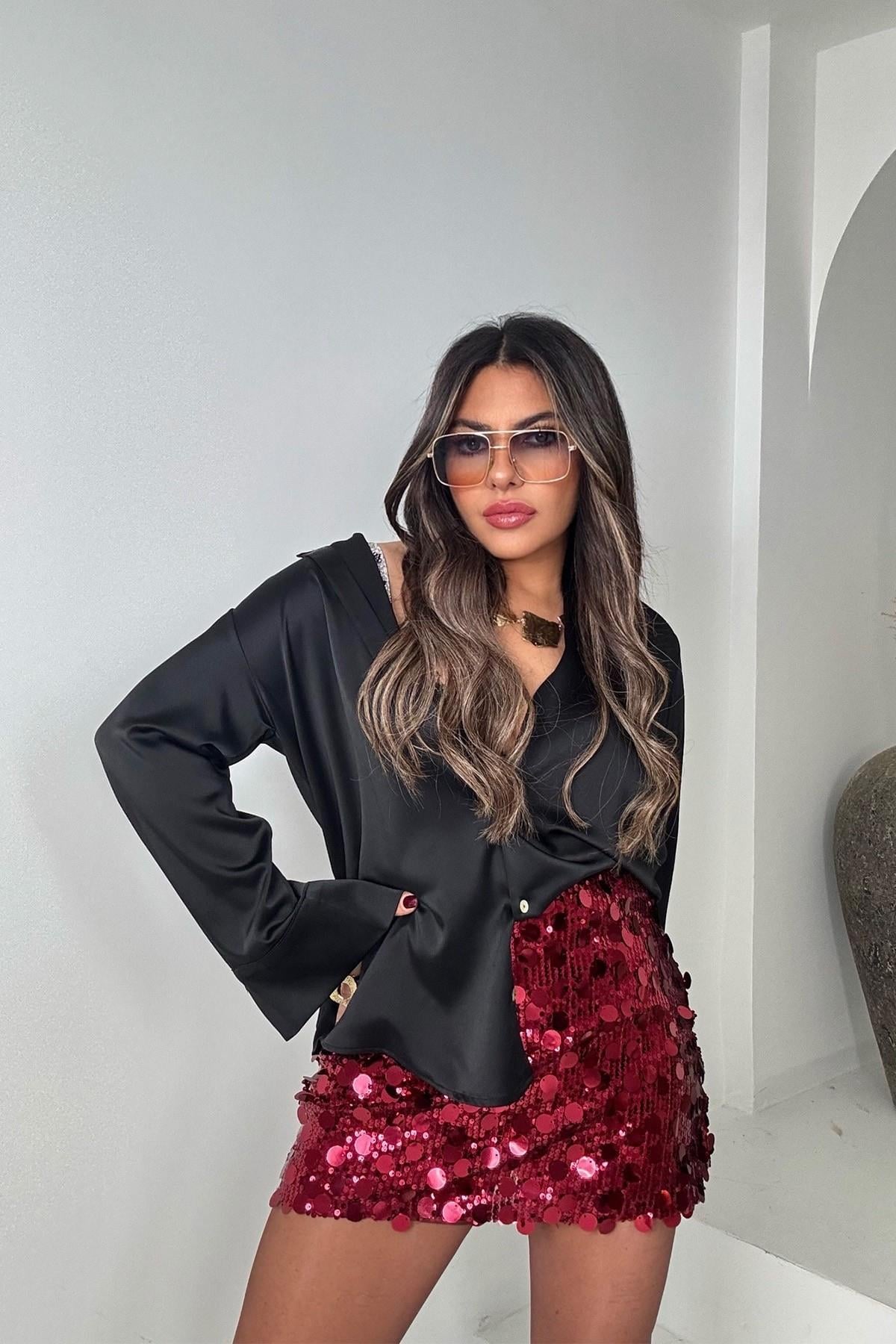 Zr Payet Şort Astarlı Etek Bordo