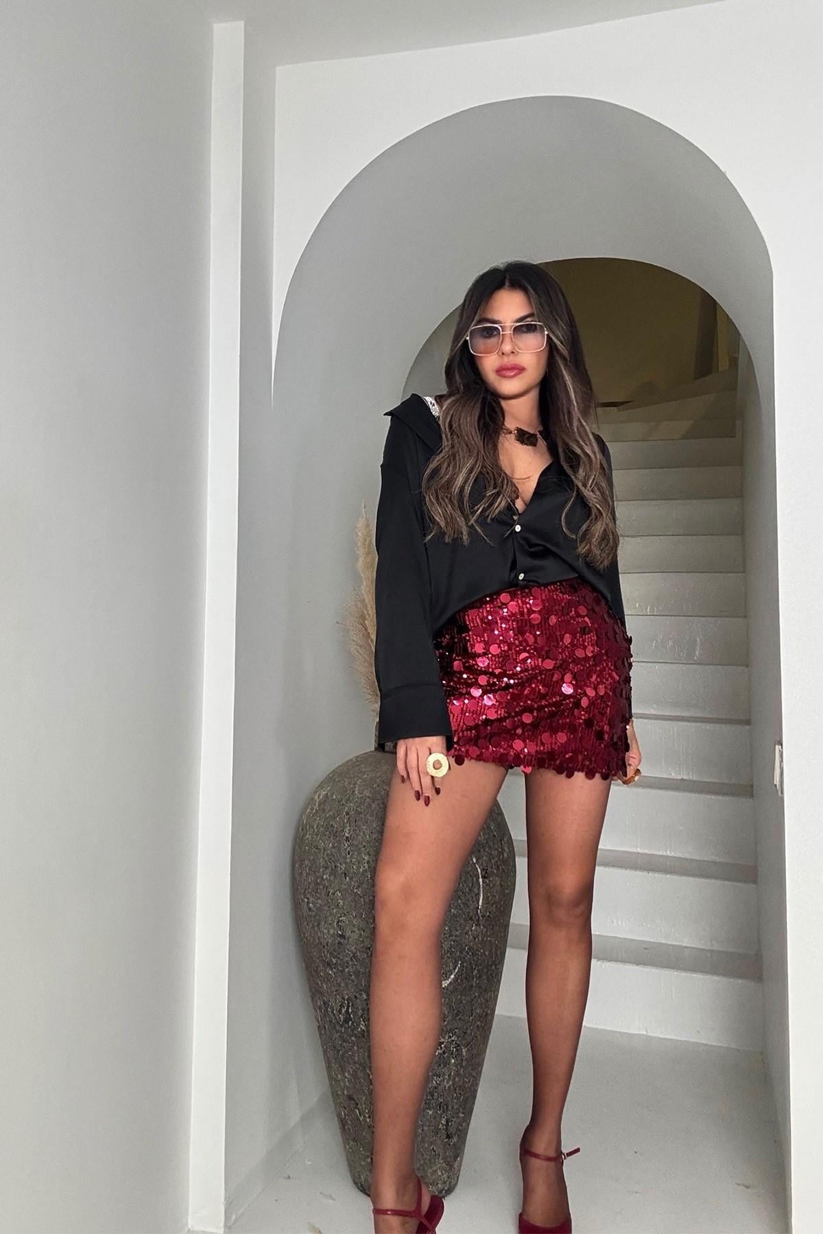 Zr Payet Şort Astarlı Etek Bordo