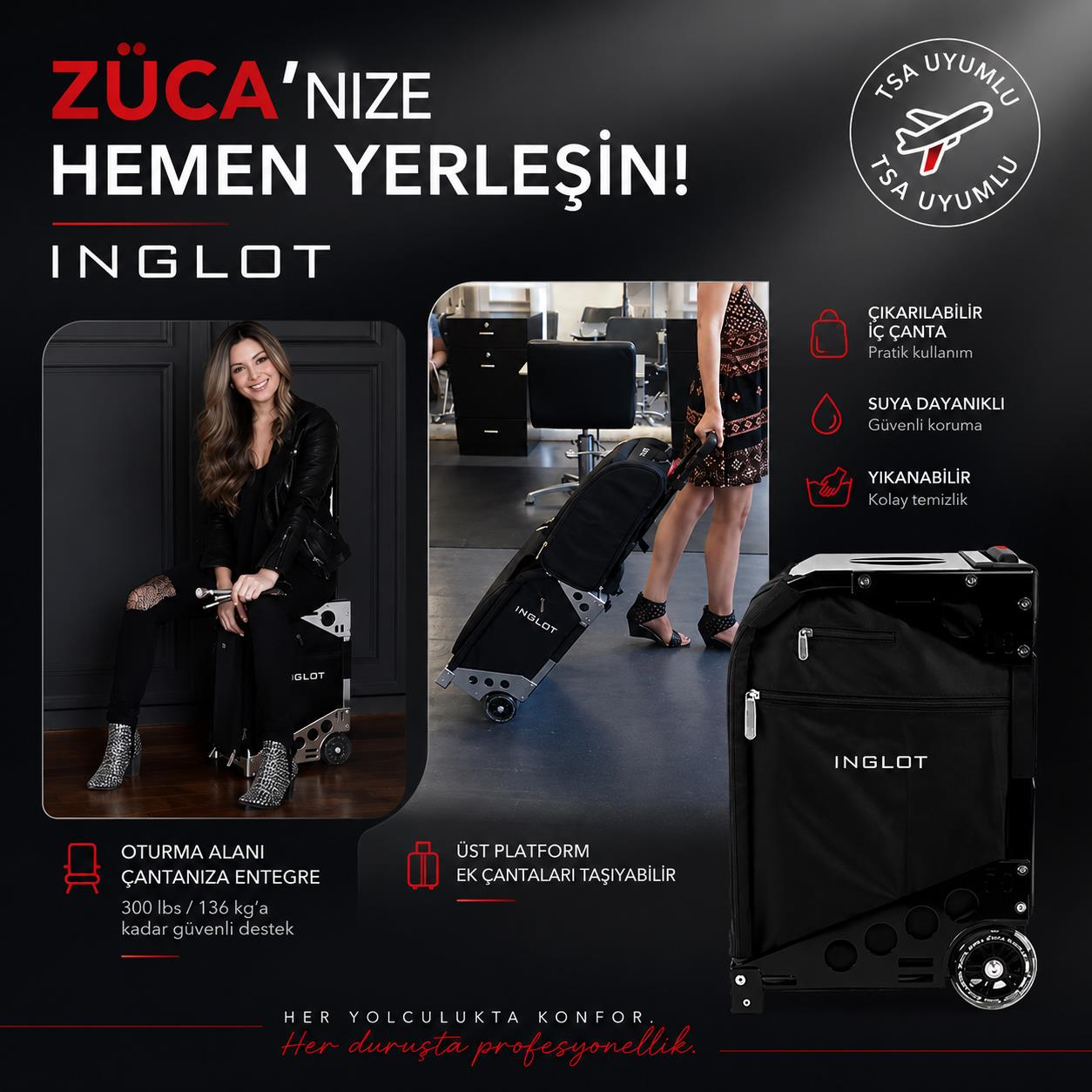 INGLOT Pro Artist Case by ZUCA Profesyonel Makyaj Çantası Tekerlekli Makyaj Artist Çantası