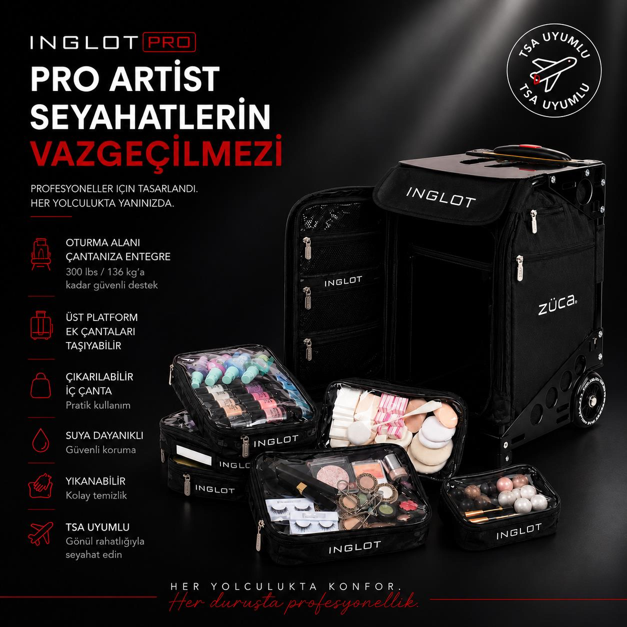 INGLOT Pro Artist Case by ZUCA Profesyonel Makyaj Çantası Tekerlekli Makyaj Artist Çantası