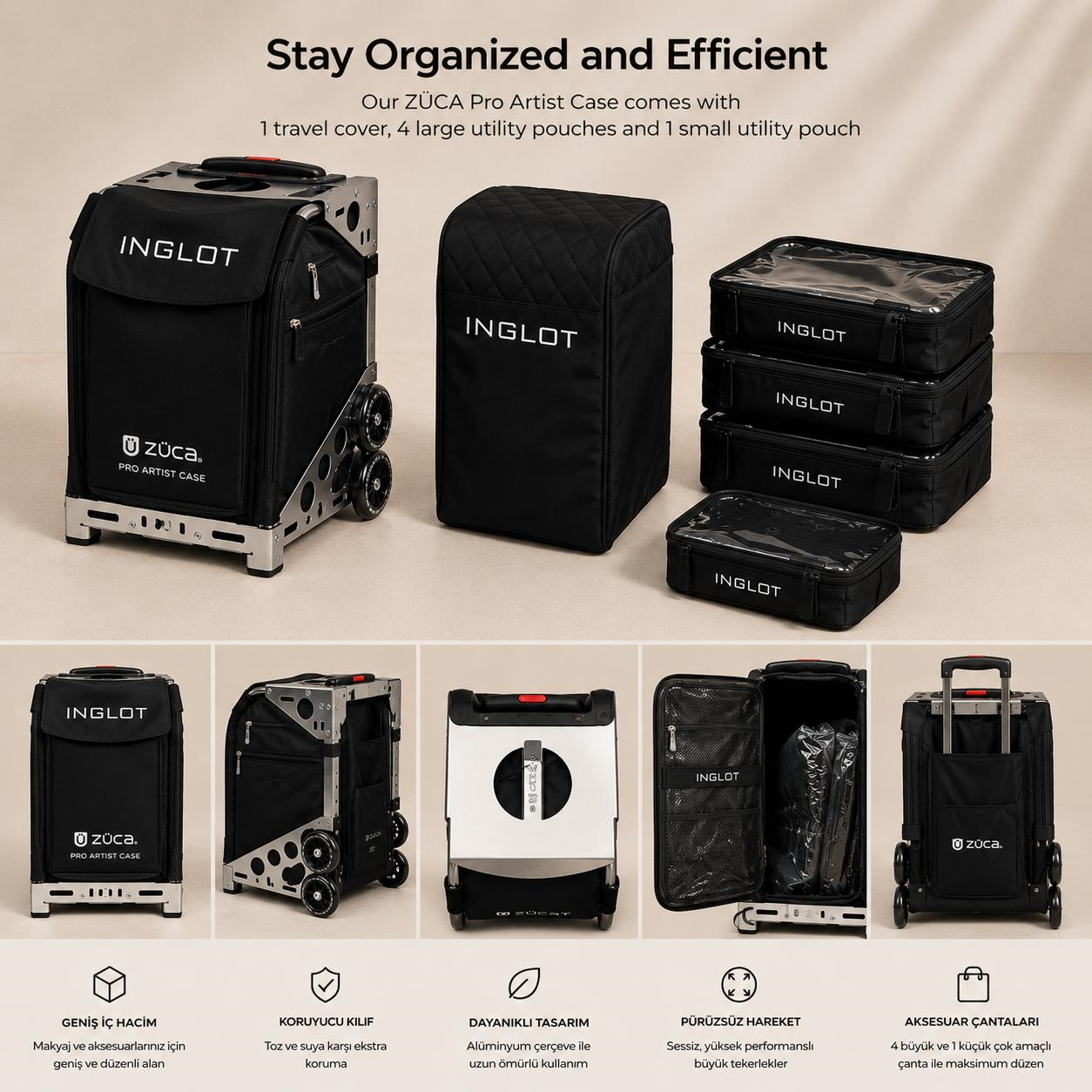 INGLOT Pro Artist Case by ZUCA Profesyonel Makyaj Çantası Tekerlekli Makyaj Artist Çantası
