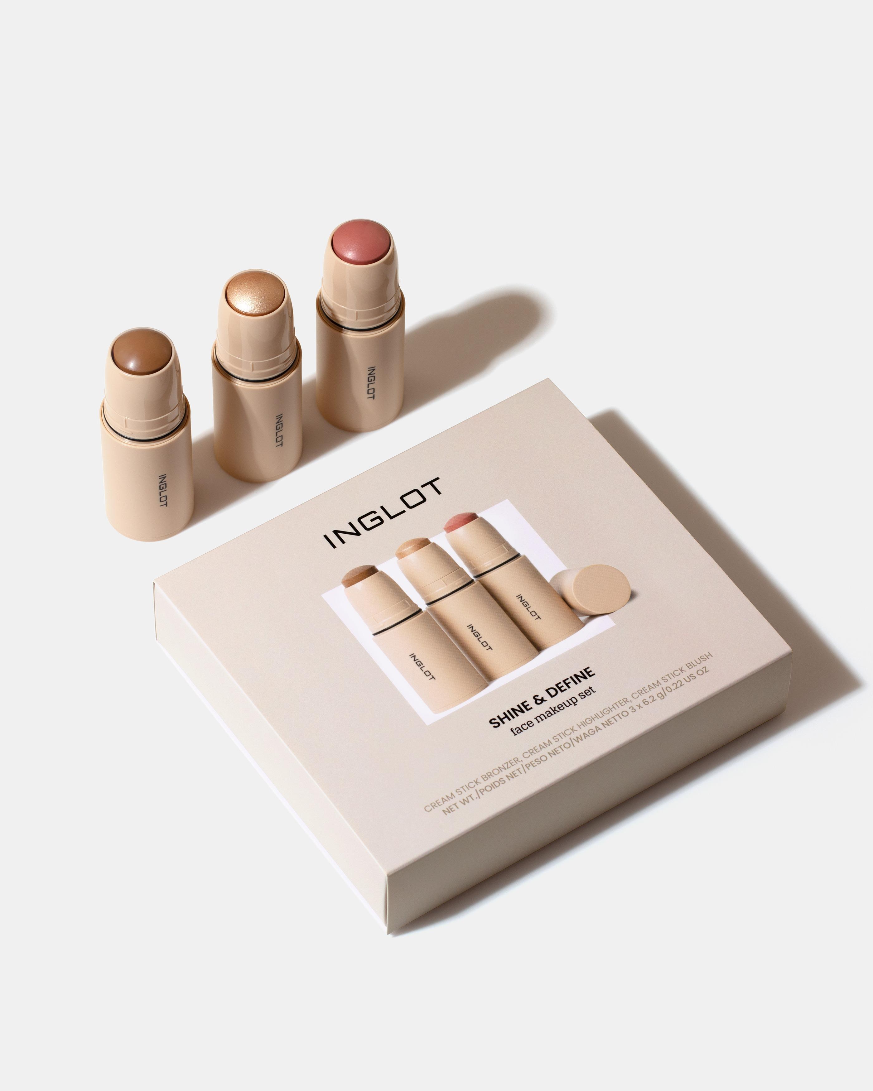INGLOT Shine & Define Yüz Makyaj Seti – Işıltılı ve Belirgin Görünüm İçin 3’lü Krem Stick Set