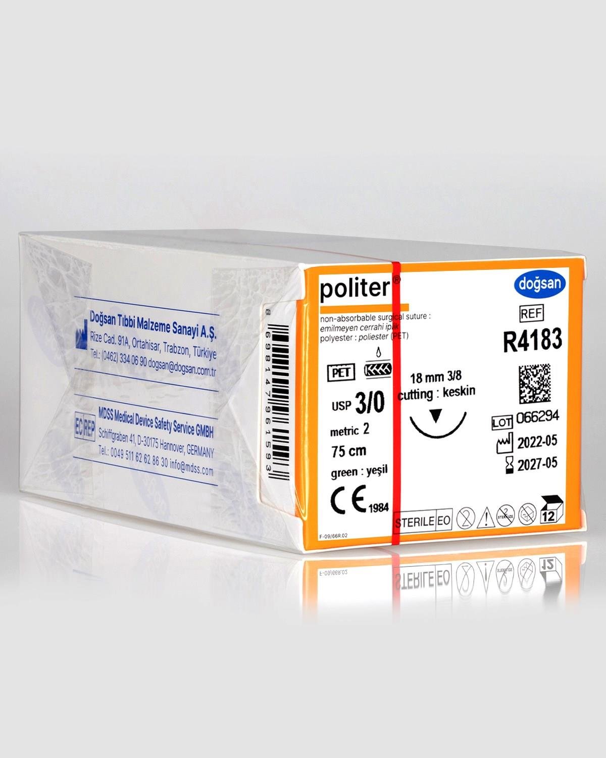 Doğsan Politer 3/0 18 3/8 Keskin 75cm Polyester