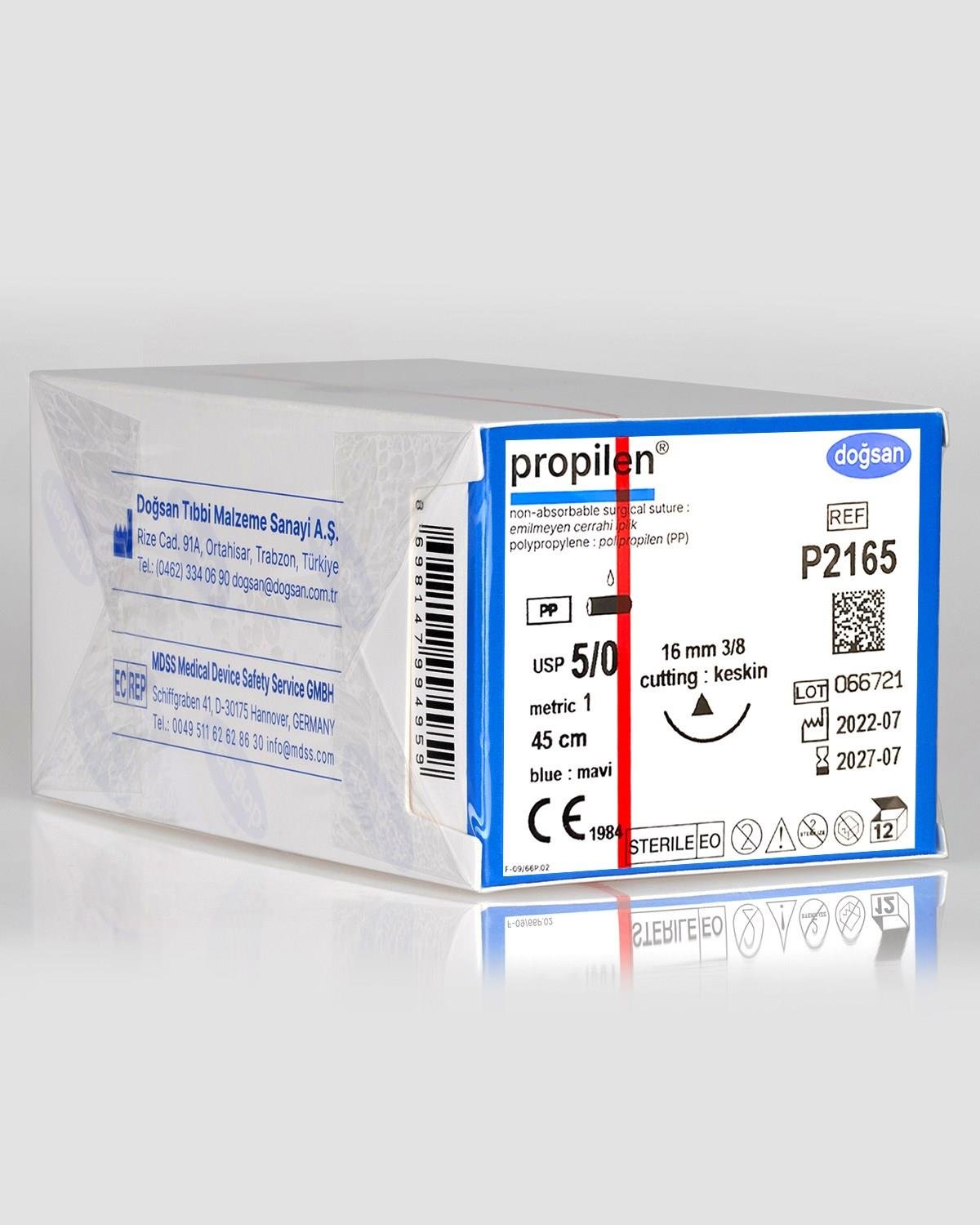 Doğsan Propilen 5/0 16 3/8 Keskin (Δ) 45cm Polipropilen Emilemeyen Sütür