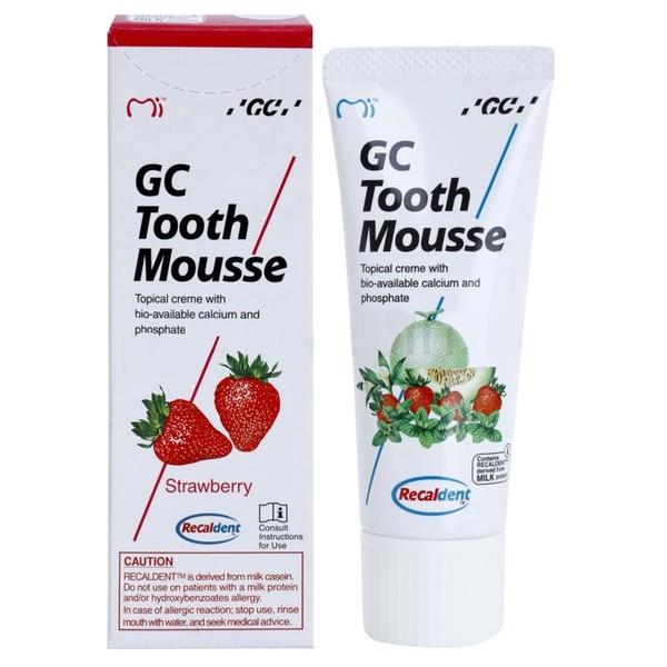 GC Tooth Mousse, 40gr çilek aromalı diş macunu kutusu ve tüpü