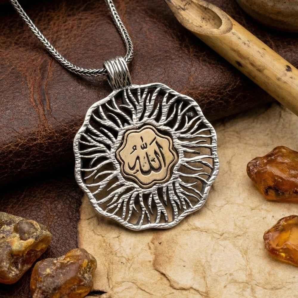  Arapça Allah Yazılı Desenli Gümüş KolyeDualı Kolye