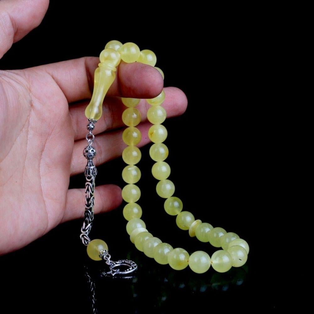 10 mm Gümüş Püsküllü Orijinal Damla Kehribar Tesbih