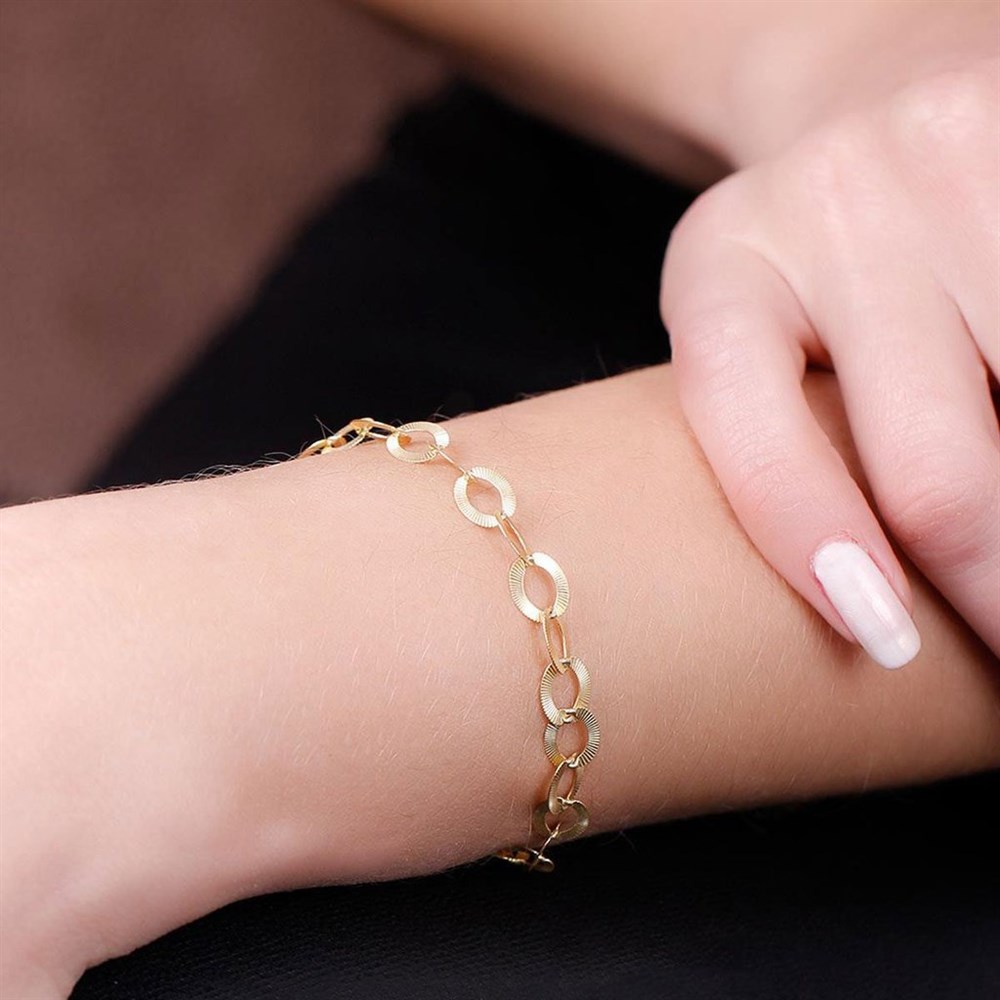 14K Altın Kaplama Özel Tasarım Zincir Gümüş Bileklik