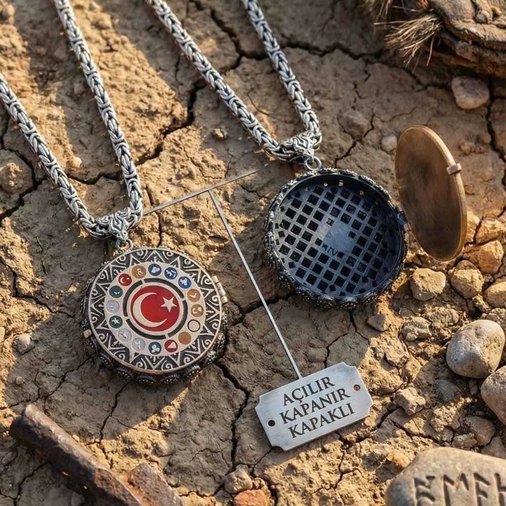 16 Türk Devleti Açılır Kapanır Gümüş Kolye16 Türk Devleti Kolye