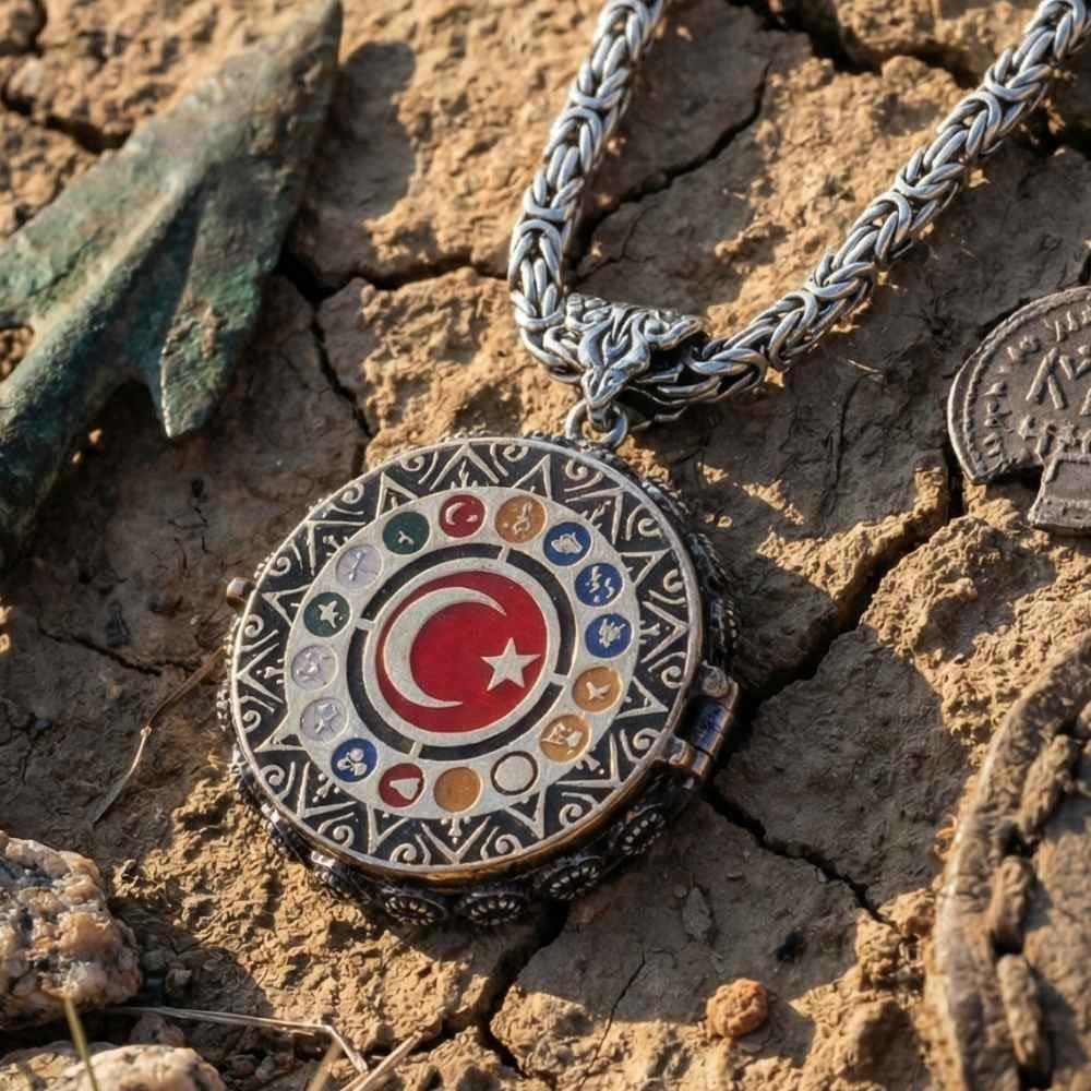 16 Türk Devleti Açılır Kapanır Gümüş Kolye16 Türk Devleti Kolye