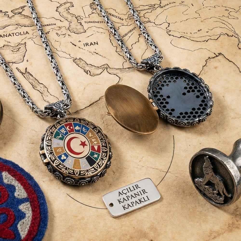 16 Türk Devleti Açılır Kapanır Kapaklı Gümüş Kolye16 Türk Devleti Kolye
