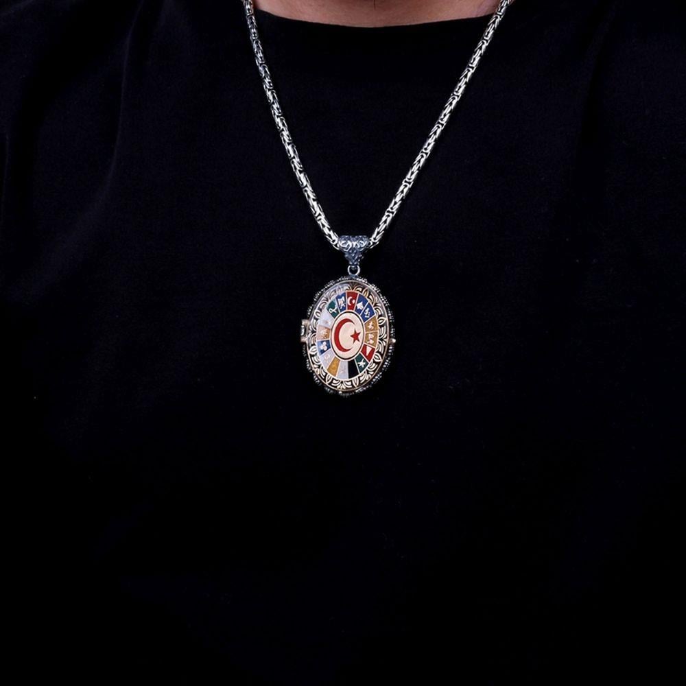 16 Türk Devleti Açılır Kapanır Kapaklı Gümüş Kolye