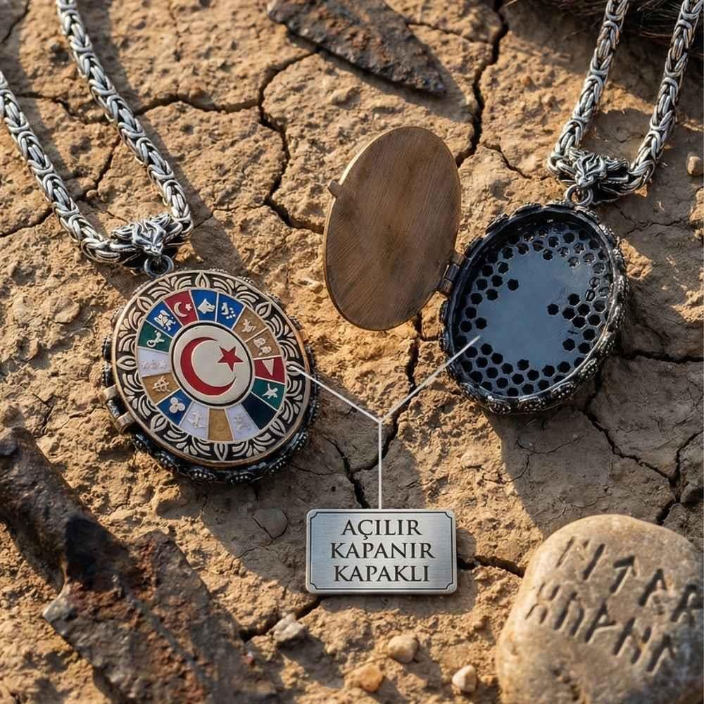 16 Türk Devleti Açılır Kapanır Kapaklı Gümüş Kolye16 Türk Devleti Kolye