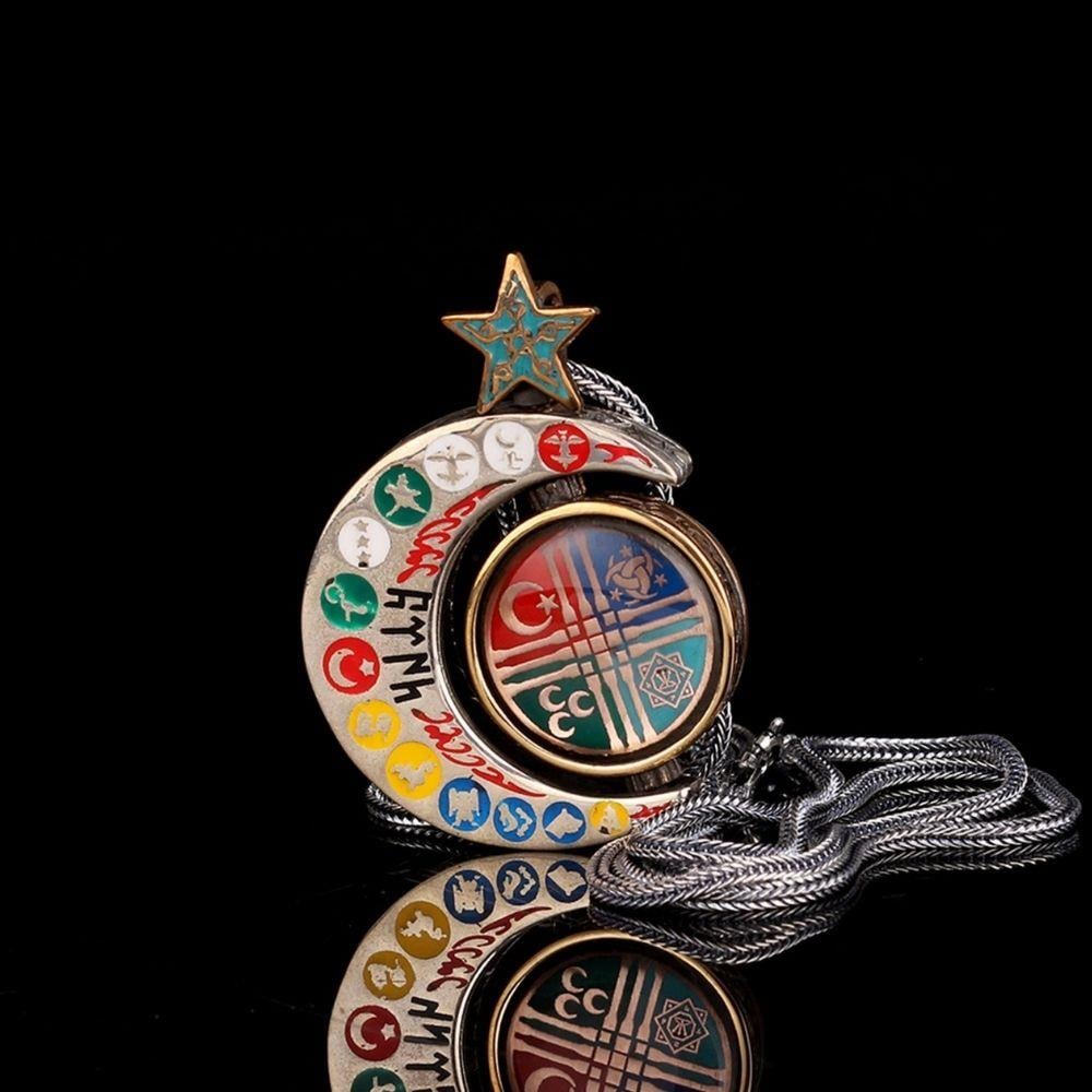 16 Türk Devleti Dönen Tasarım Gümüş Kolye