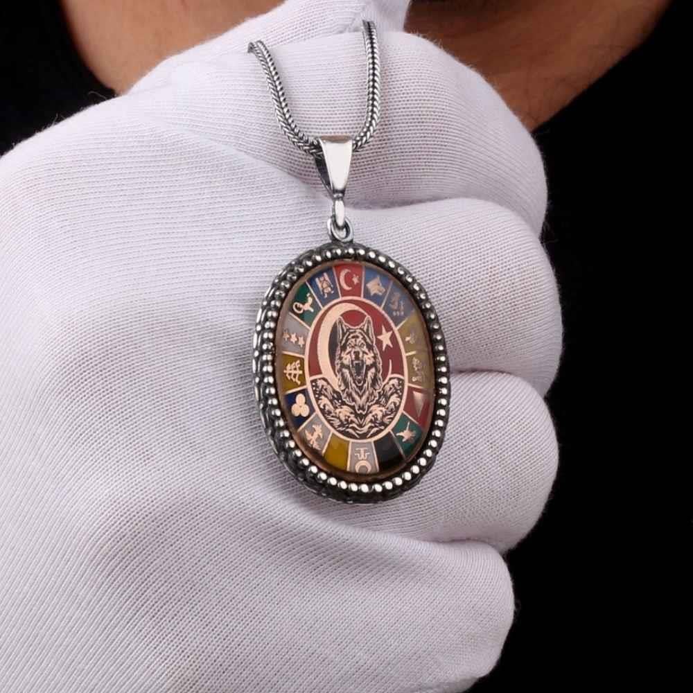 16 Türk Devleti Oval Bozkurt Gümüş Kolye16 Türk Devleti Kolye