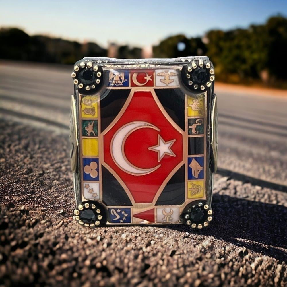 16 Türk Devleti Türk Bayraklı Gümüş Yüzük