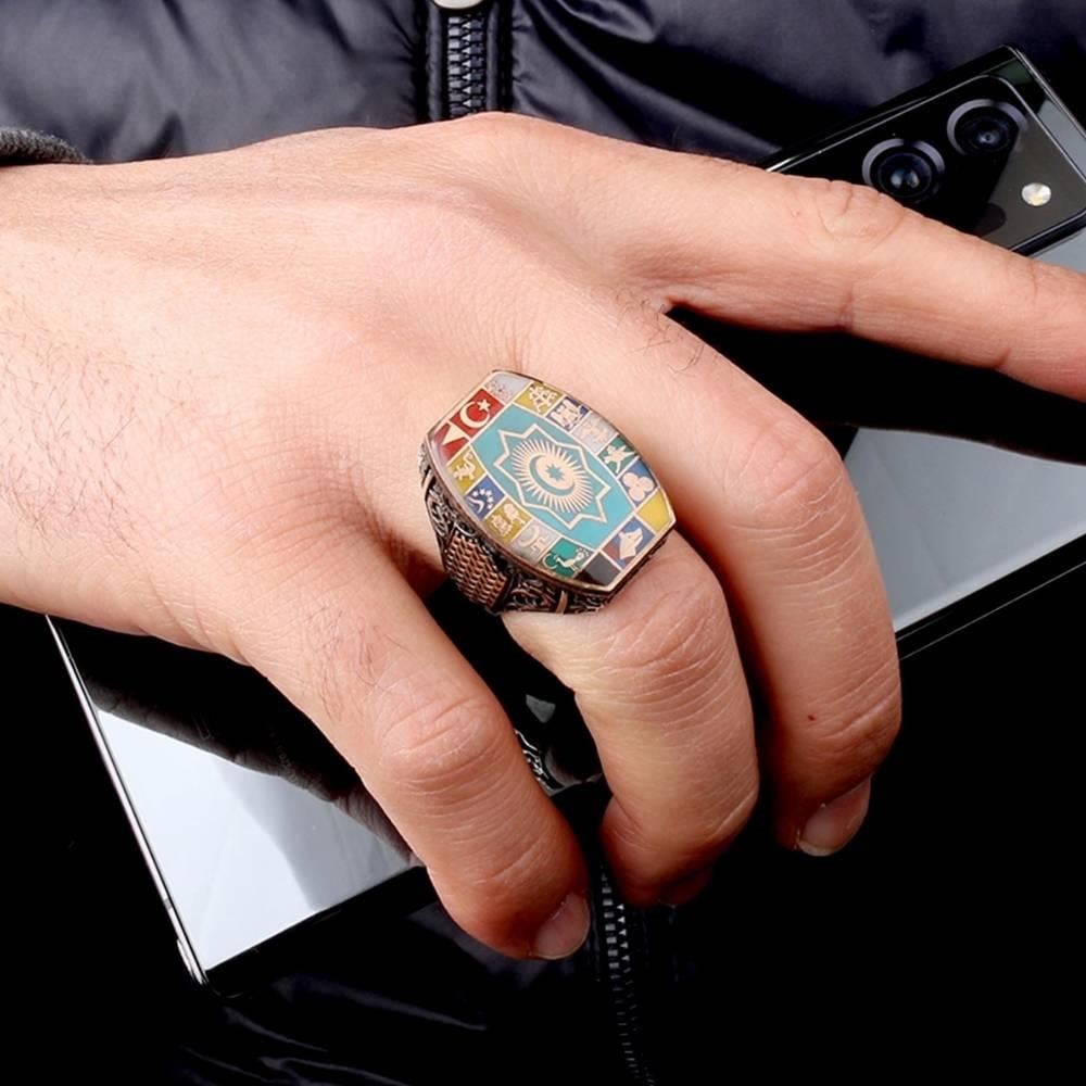 16 Türk Devleti Türk Teşkilatı Gümüş YüzükGrey Wolf Ring