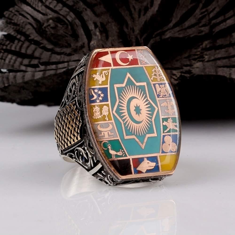 16 Türk Devleti Türk Teşkilatı Gümüş YüzükGrey Wolf Ring