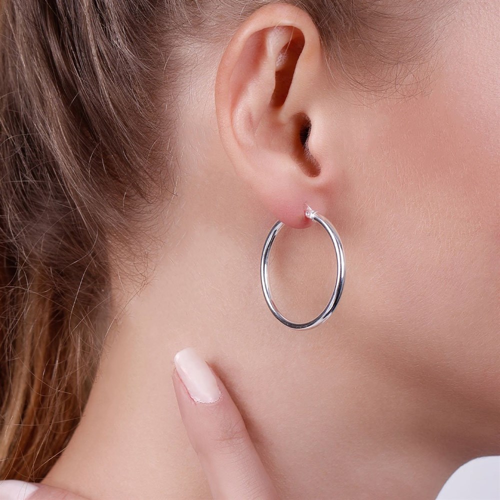 32 mm Sade Halka Model Gümüş Küpe