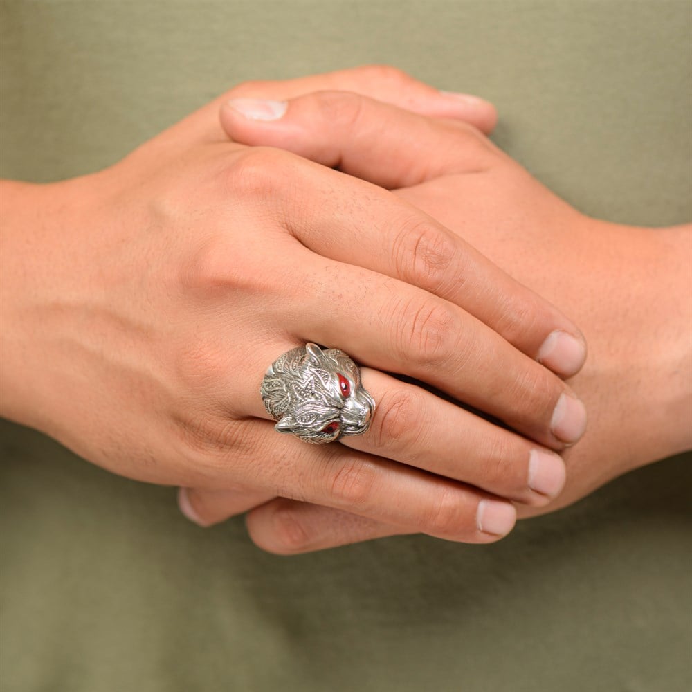 3D Kaplan Kafası Gümüş Yüzük