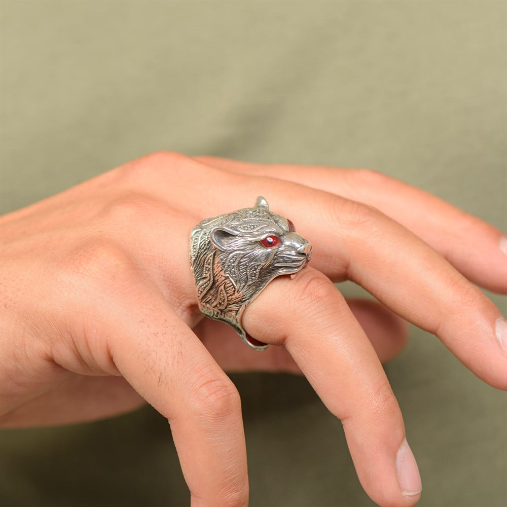 3D Kaplan Kafası Gümüş Yüzük
