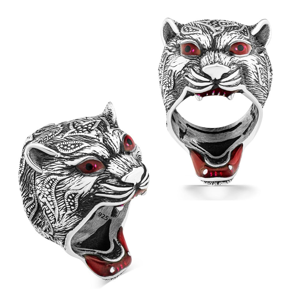 3D Kaplan Kafası Gümüş Yüzük