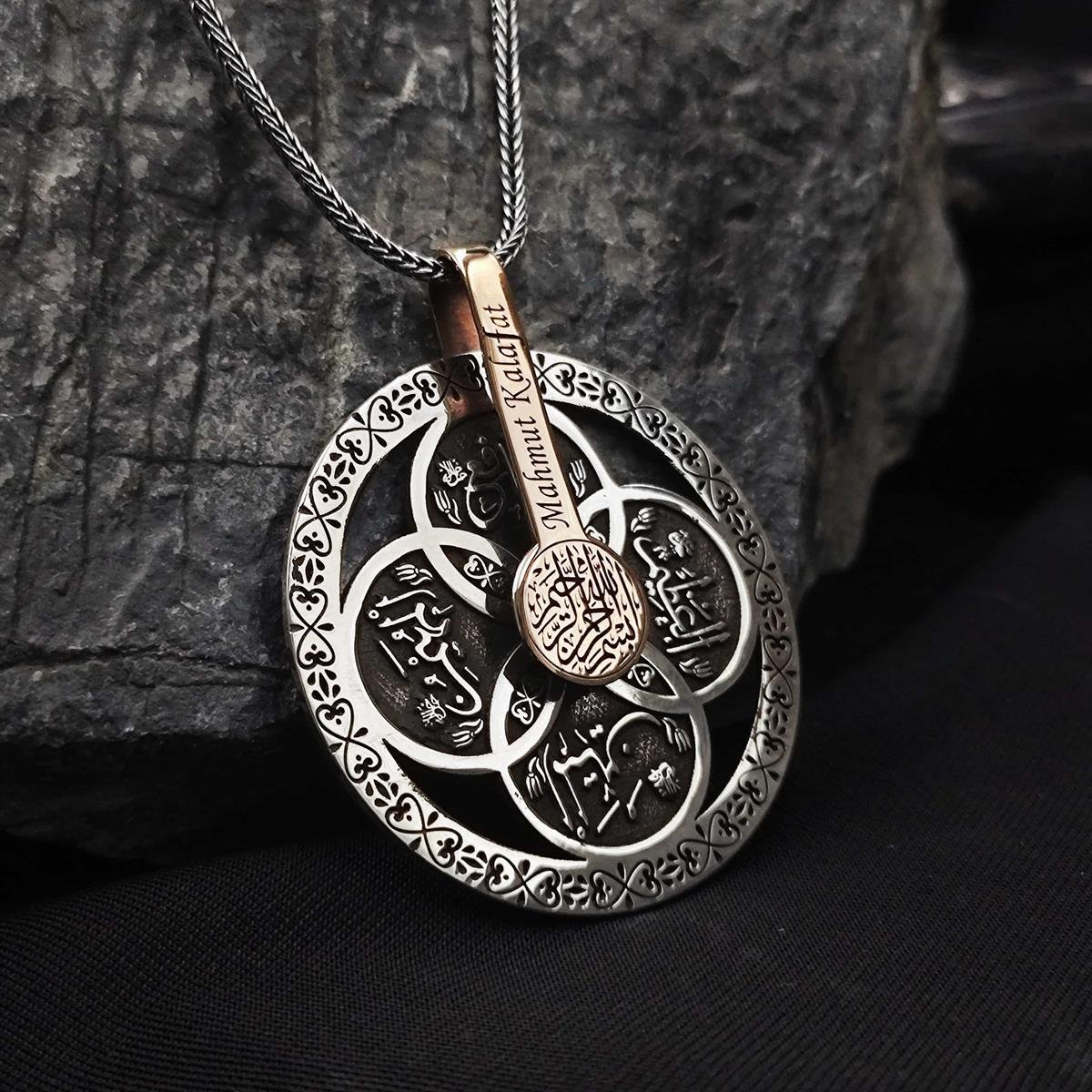 4 Esma İşlemeli İsme Özel Gümüş Şifa Kolyesi