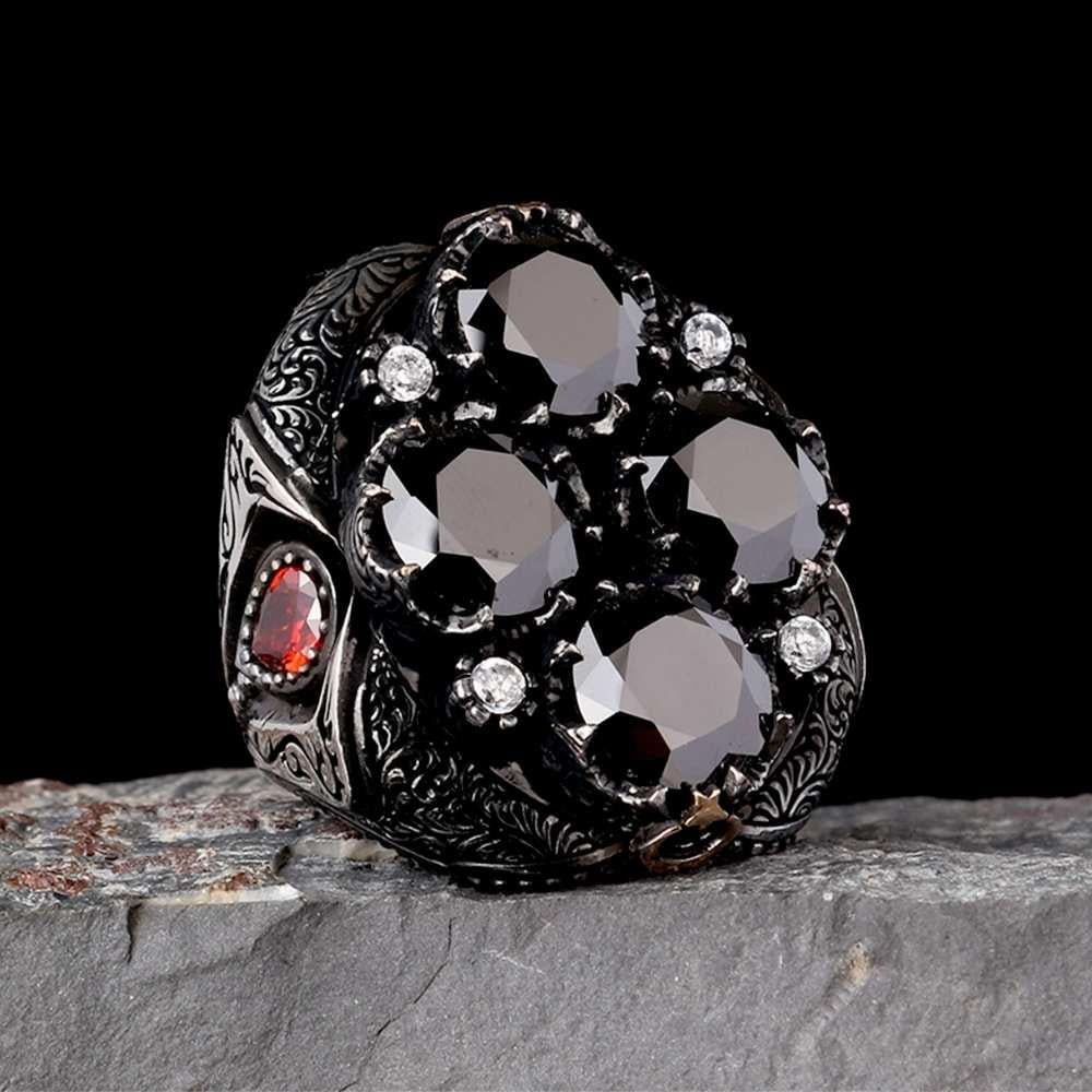 4 Siyah Zirkon Taşlı Gümüş YüzükZircon Stone Ring