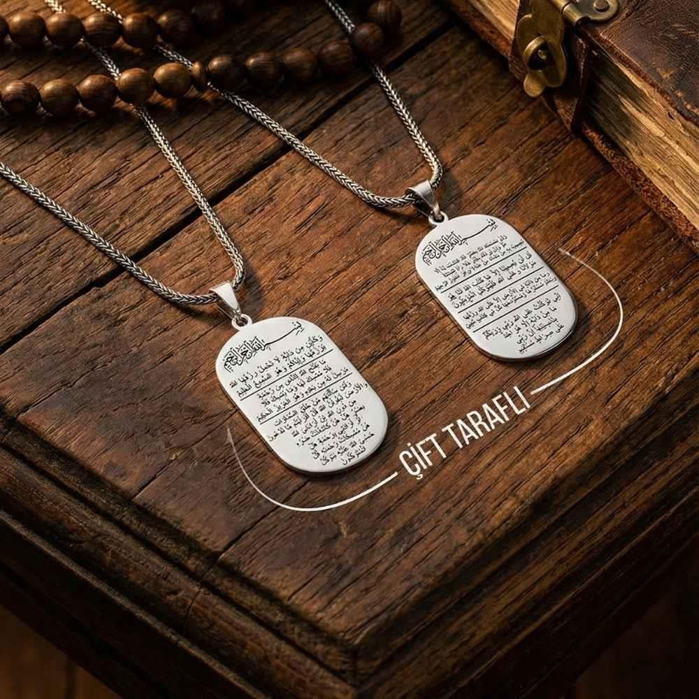 7 Ayet Sıkıntı Gideren Gümüş Madalyon KolyeDualı Kolye