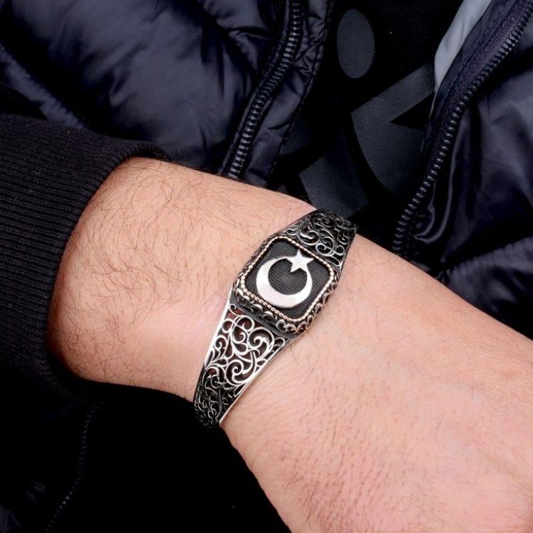 925 Ayar Ayyıldız Otantik Motif Gümüş BileklikErkek Bileklik