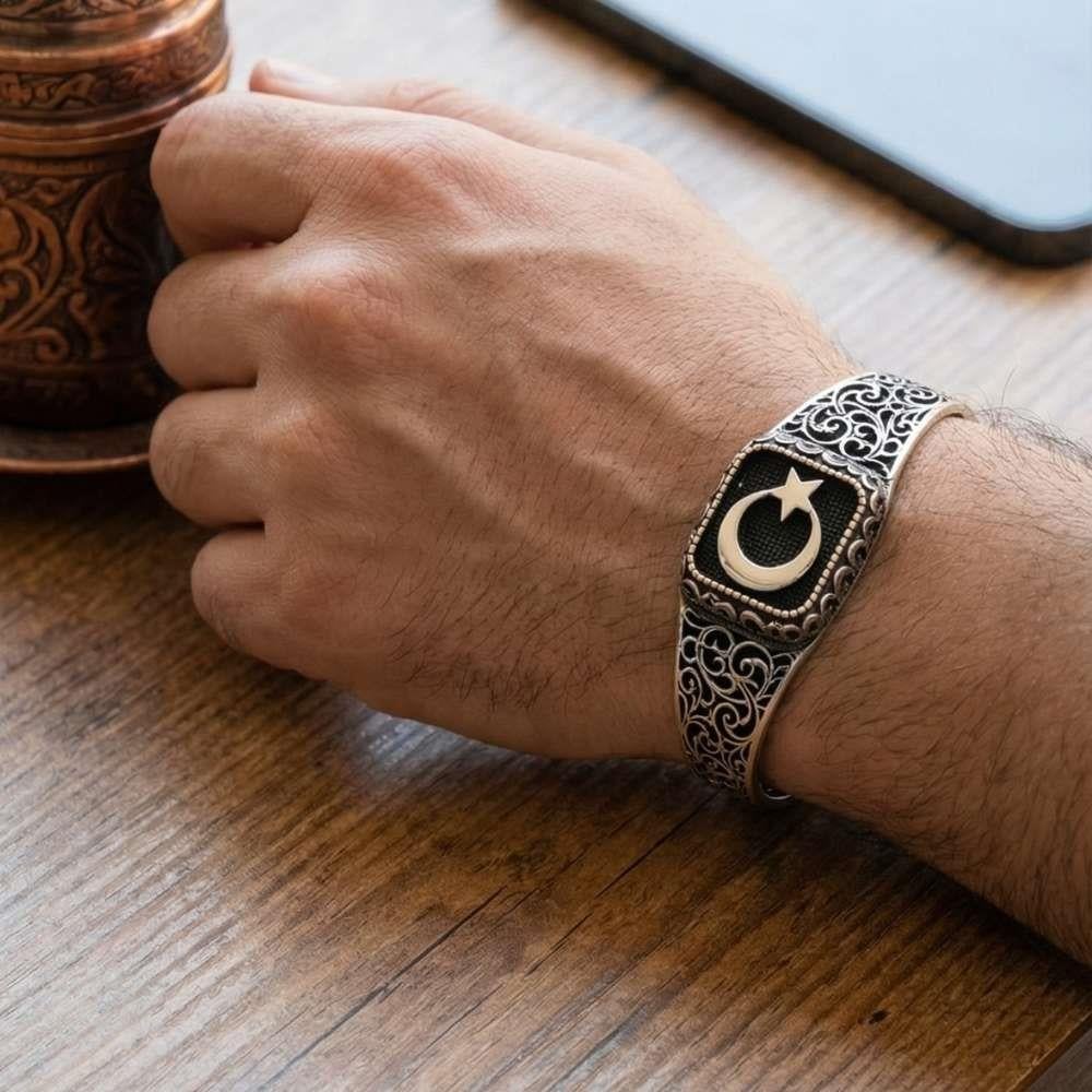 925 Ayar Ayyıldız Otantik Motif Gümüş BileklikErkek Bileklik