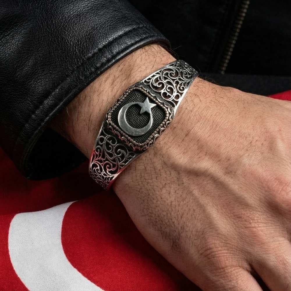 925 Ayar Ayyıldız Otantik Motif Gümüş BileklikErkek Bileklik