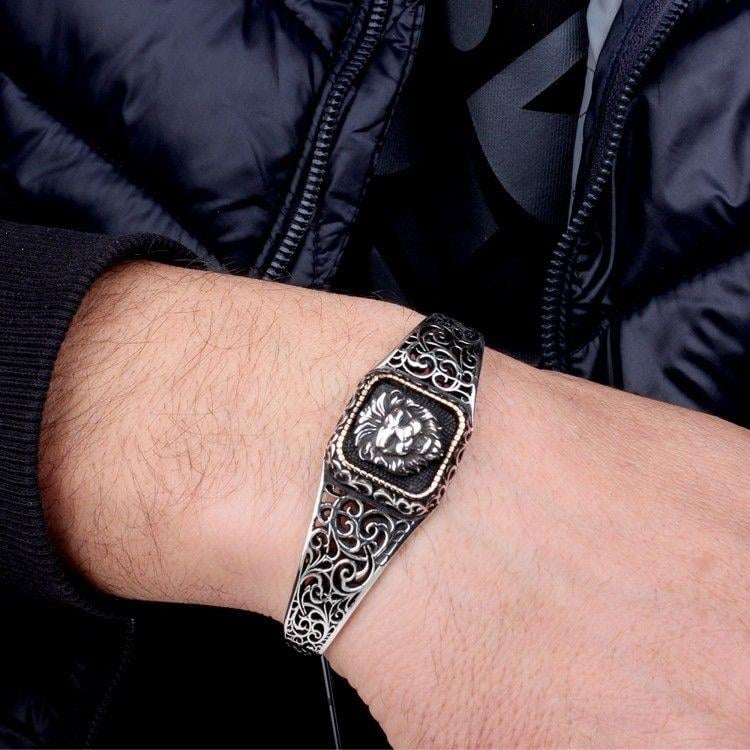 925 Ayar Gümüş Aslan Model Otantik Motif Erkek BileklikErkek Bileklik