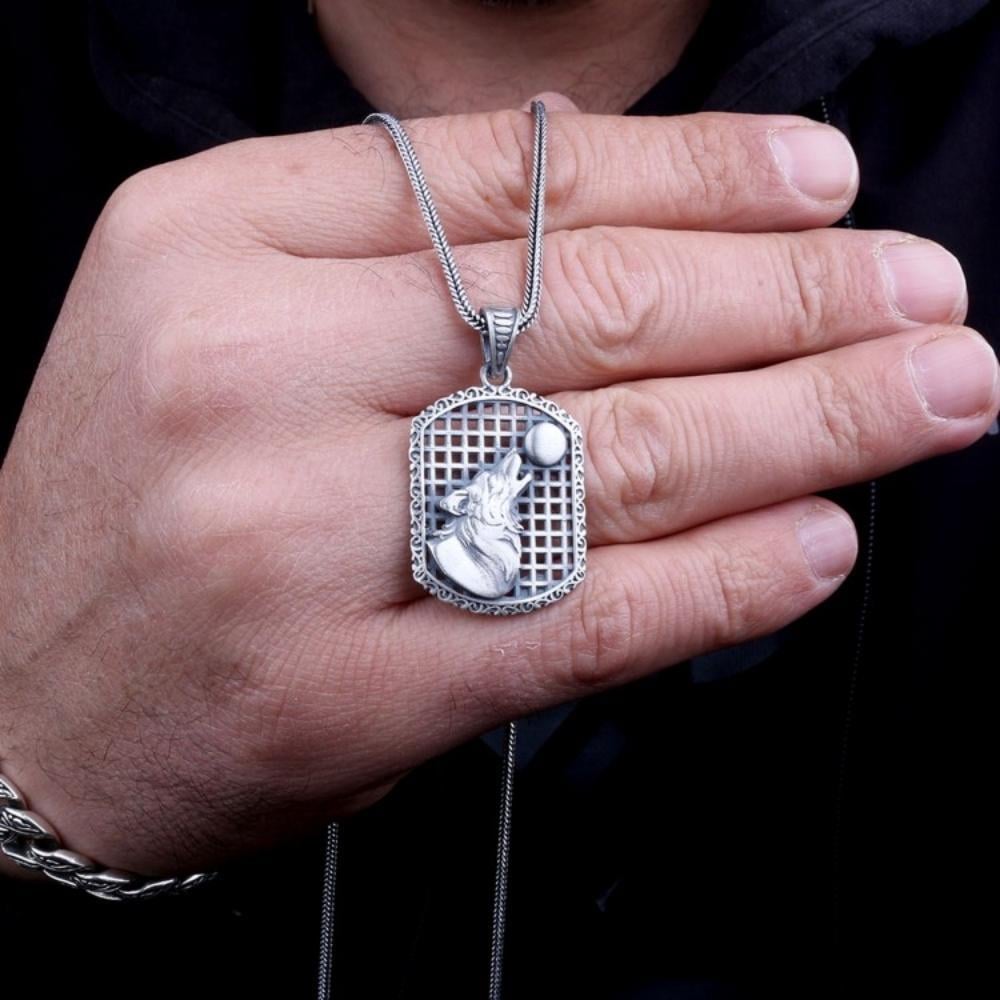 925 Ayar Gümüş Ay Kurt Motifli Unisex KolyeKolye