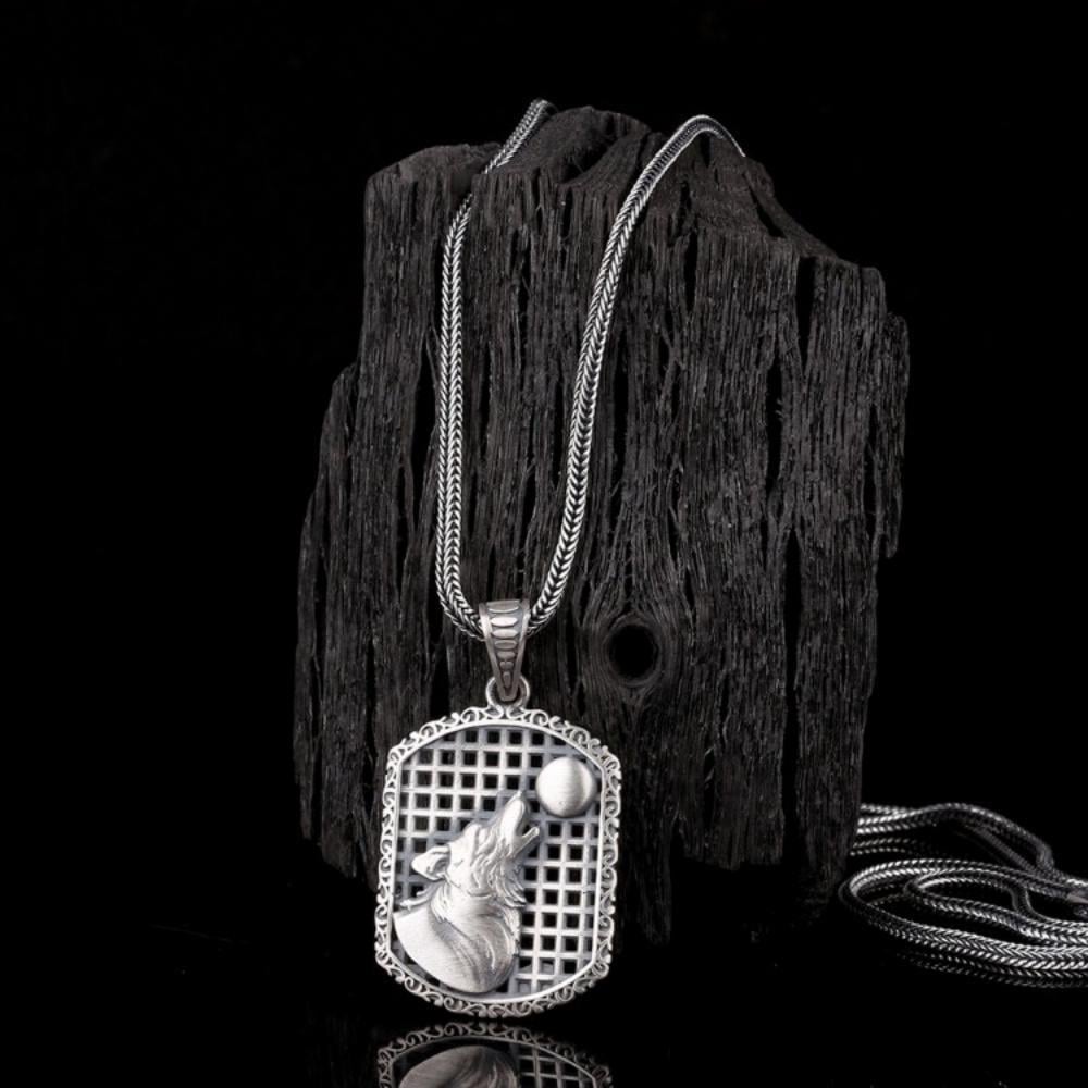 925 Ayar Gümüş Ay Kurt Motifli Unisex KolyeKolye