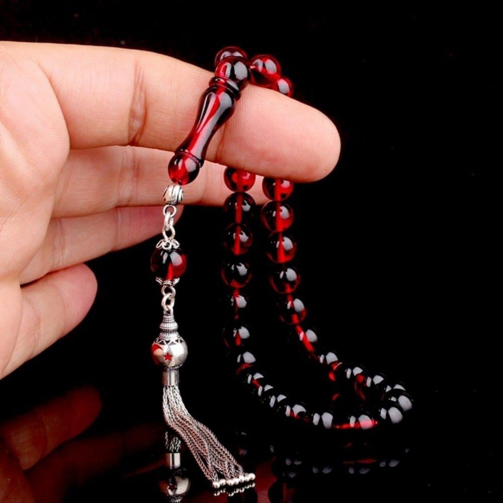 925 Ayar Gümüş Ay Yıldız Püsküllü Ateş Kehribar TesbihAteş Kehribar Tesbih