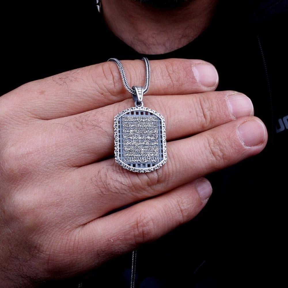 925 Ayar Gümüş Ayetel Kursi Yazılı Motifli Unisex KolyeBozkurt Kolye