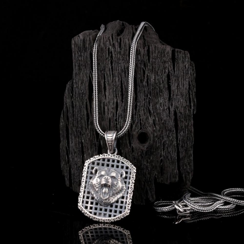 925 Ayar Gümüş Ayı Motifli Unisex KolyeDualı Kolye