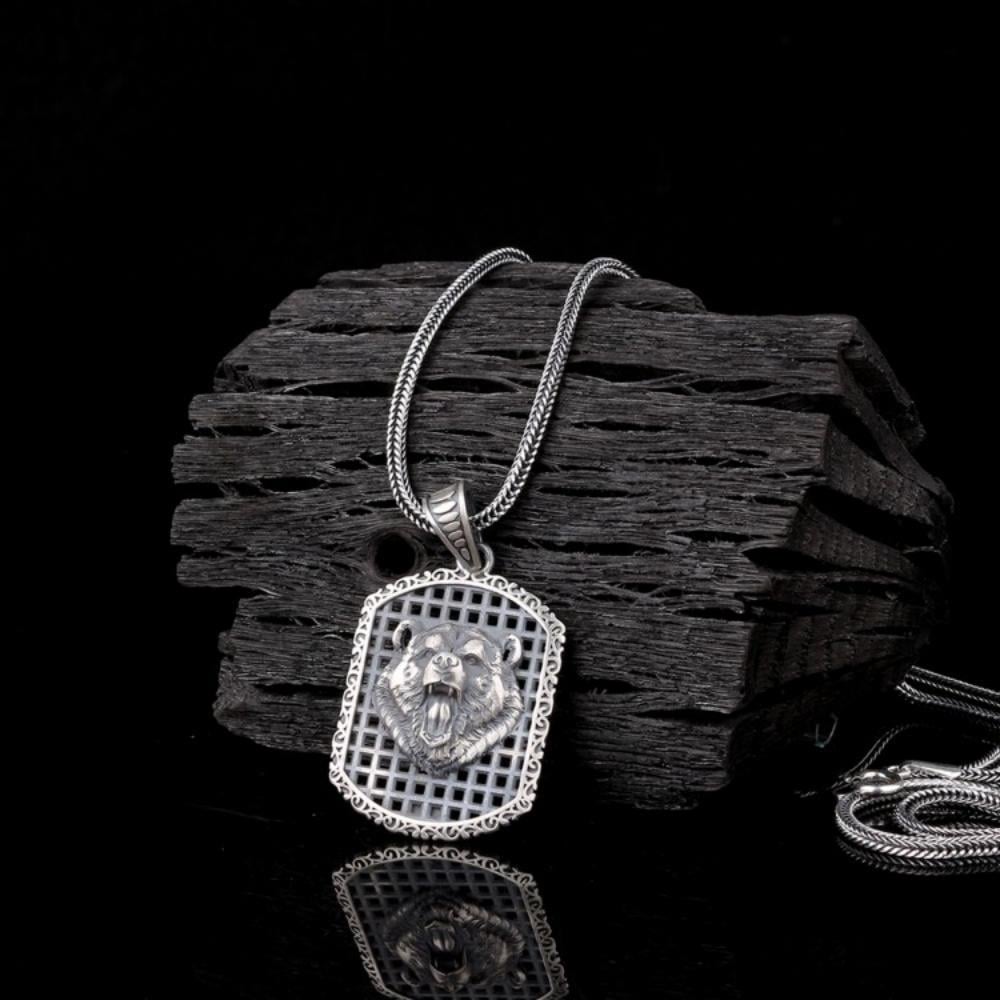 925 Ayar Gümüş Ayı Motifli Unisex KolyeDualı Kolye