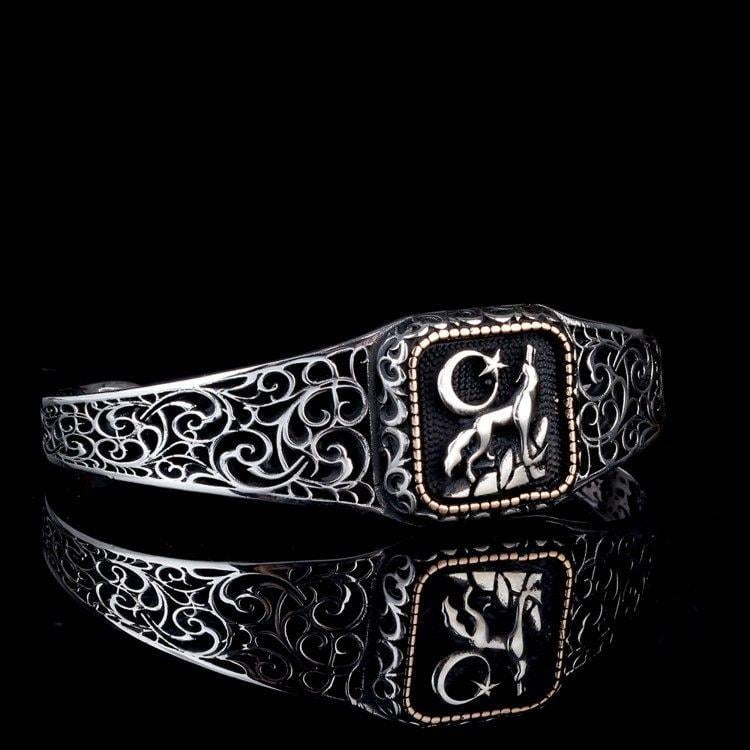 925 Ayar Gümüş Ayyıldız Kurt Model Otantik Motif Erkek BileklikErkek Bileklik